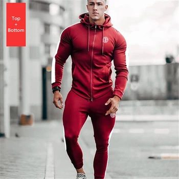 

Men's Jackets and Pants Set Zipper Opening with Hooded Cap Coats and Waist Ribbon Trousers Casual and Fitness Cotton Plus Size