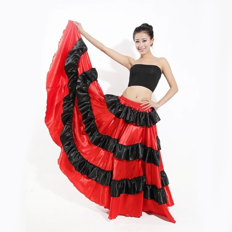 FEECOLOR Women Belly Dance 360 Degree Circle Big Skirt Costume Spanish Dances Bull Skirt Flamenco