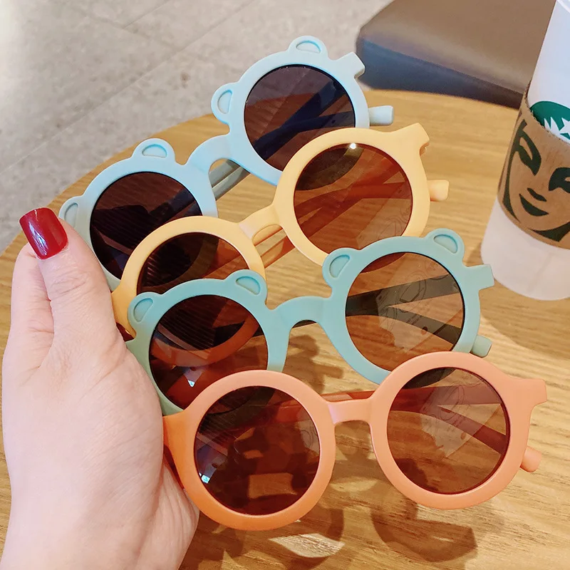 

2021 Solid Color Glasses for Kid Bear Cute Chirldren Sunglasses Boys Girls Shades UV Goggles Leopard Eyewear Round Eyeglass