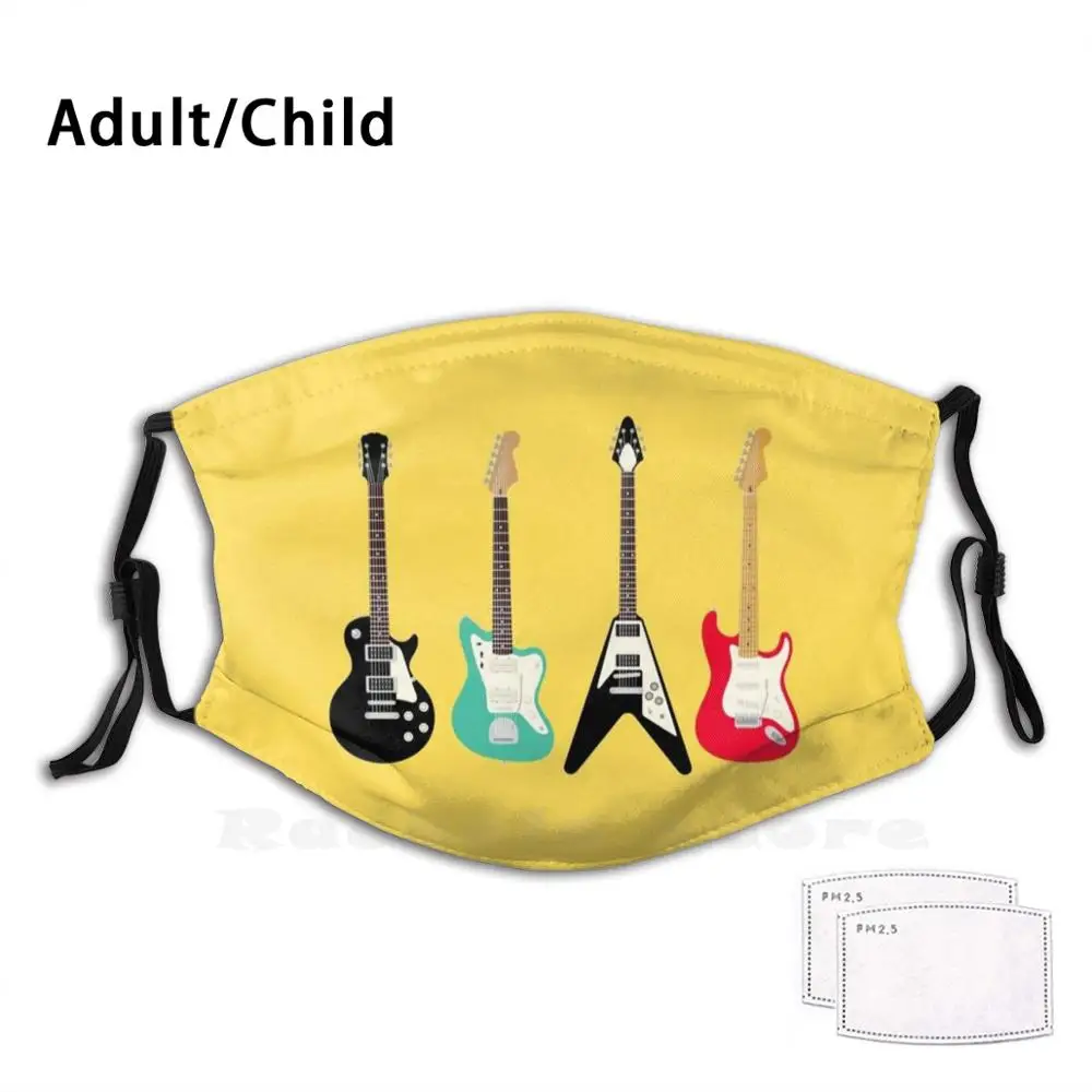 

Electric Guitars Print Washable Filter Anti Dust Mouth Mask Guitar Electric Guitar Music Electric Musical Jazz Pop Blues