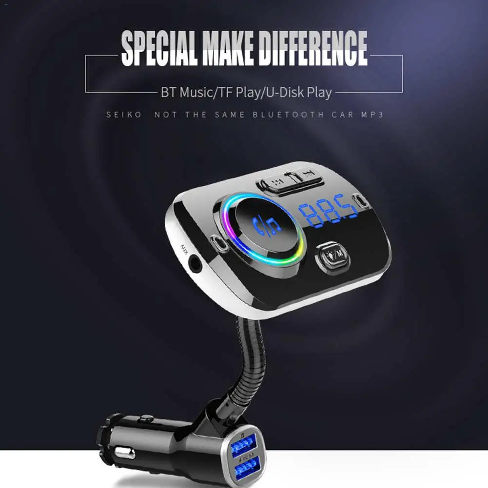 Fm-передатчик для автомобиля(Bluetooth 5,0) беспроводной радиоадаптер Hands-Free с двойным usb-зарядным устройством, функция быстрой зарядки QC3.0 - Название цвета: Black