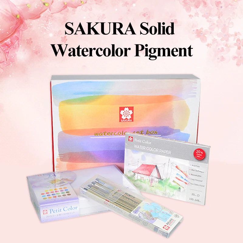 SAKURA Твердые краски для акварели пигмент 24 цвета в подарочной коробке с иглой Pigma