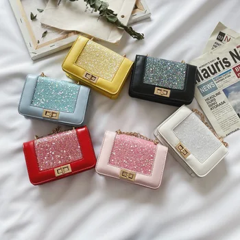

Children's bags 2020 new Korean version of simple and versatile single shoulder messenger small fresh sequin lock small square b
