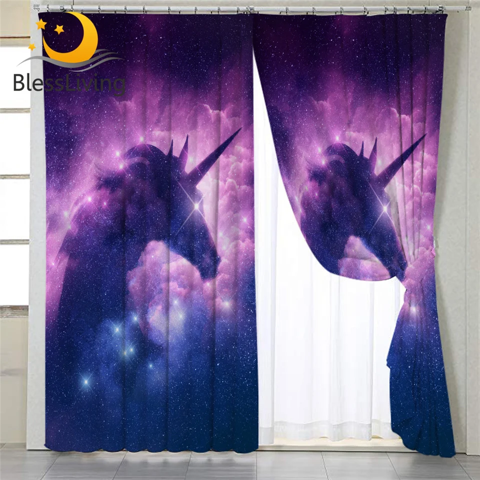 Blesslive Galaxy Unicorn Grommet занавески фиолетовые синие оконные девичьи для гостиной