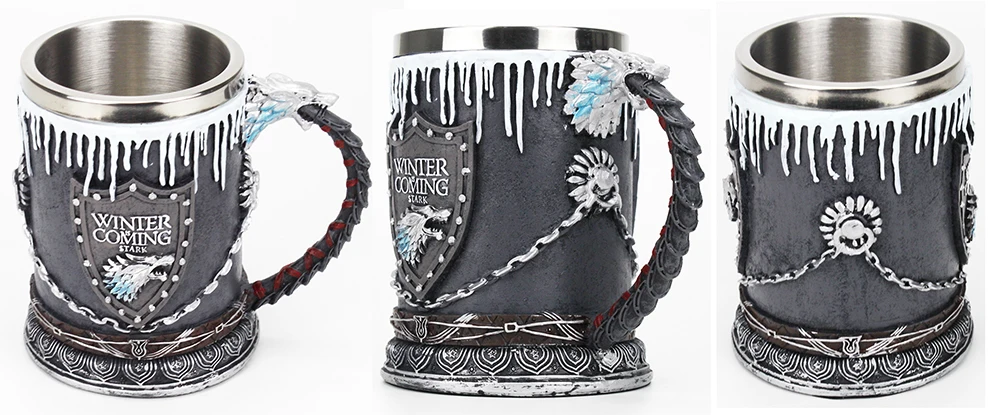 Игра ThronesGourde средневековый Кубок Викинг пиво Викинг рог для напитков украшение на Хэллоуин Череп Кубок кофе чашка из нержавеющей стали