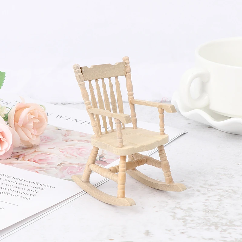 112 Wooden Mini Dollhouse Rocking Chair Model Toy Diy Scenery