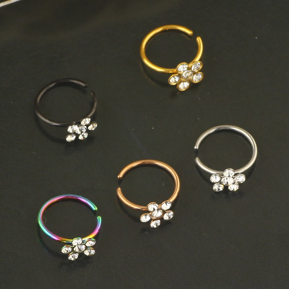 Nose Ring Hoop Paved Flower Leaf Feather CZ Cartilage Earrings Nose Piercing Jewelry for Women Men Silver Gold Rose Gold Tone 20