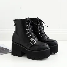  Lace up Platform Women's Boots Buckle Strap High Heel Pop Boots Women Black Goth Boots Ankle Boots for Women 369 
