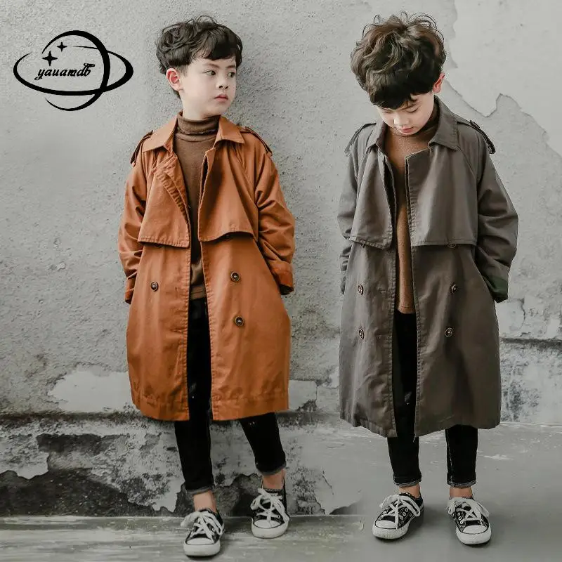 Kids Jacket Girls Trench Coats 6-16y Kids Trench Coat Spring Autumn Boys Overcoat Long Sleeve Turn-Down Collar Windbreaker