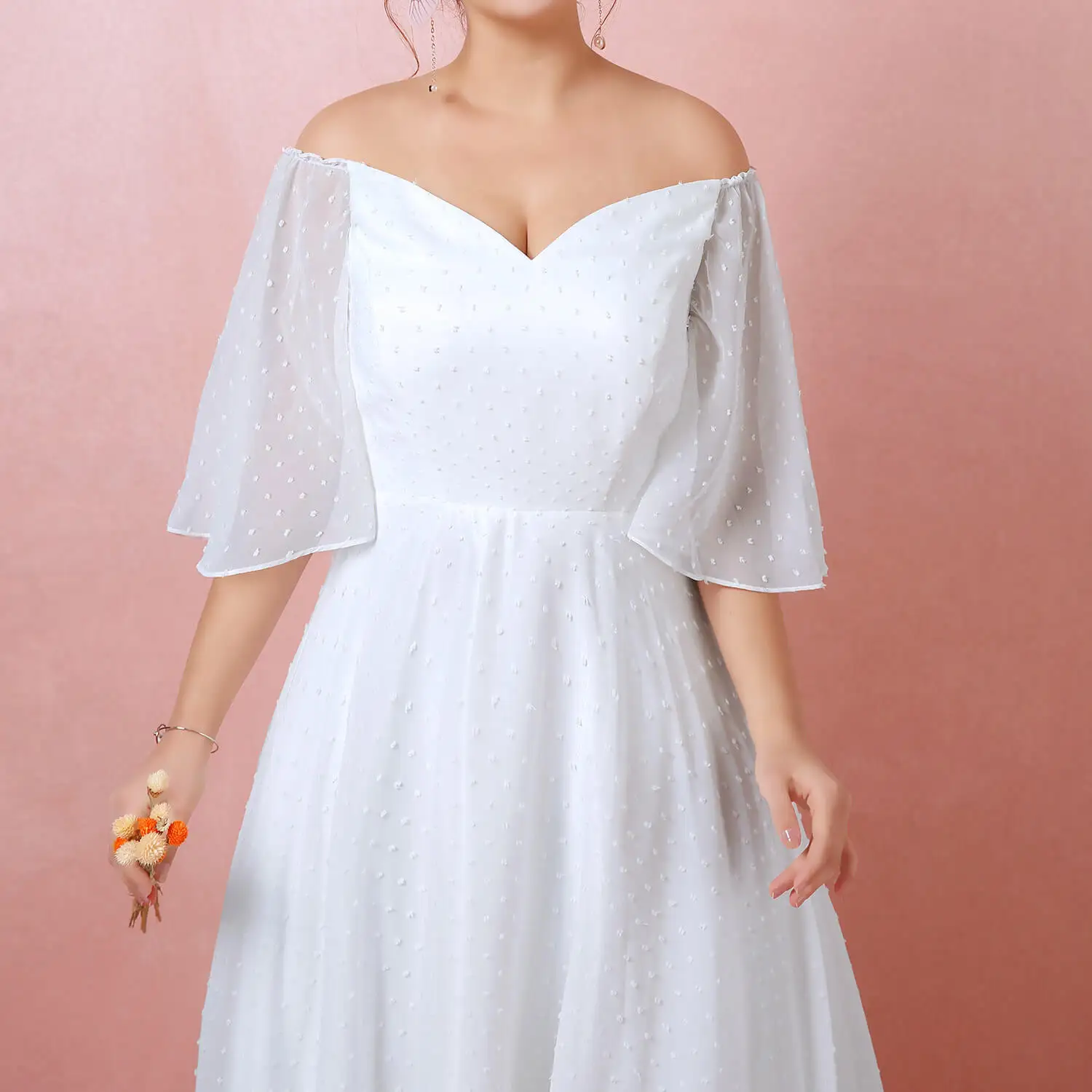 A-Line Off-the-Shoulder длина до пола Белый Элегантный Тюль Длинные платья подружек невесты