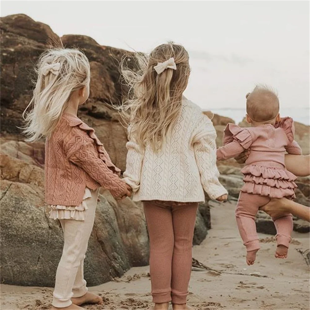 Осенне-зимний комплект одежды для новорожденных девочек; верхний комбинезон; боди; штаны с оборками; леггинсы; вязаные костюмы для маленьких девочек