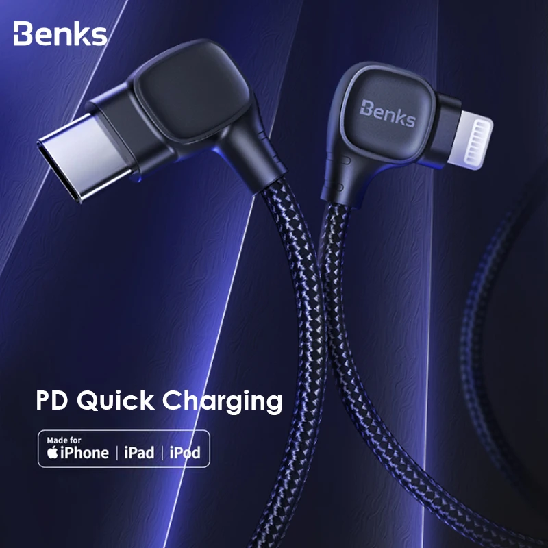 Зарядный кабель Benks MFi PD с двумя локоть для быстрой зарядки iPhone 11 Pro X XS XR Max 8 Plus