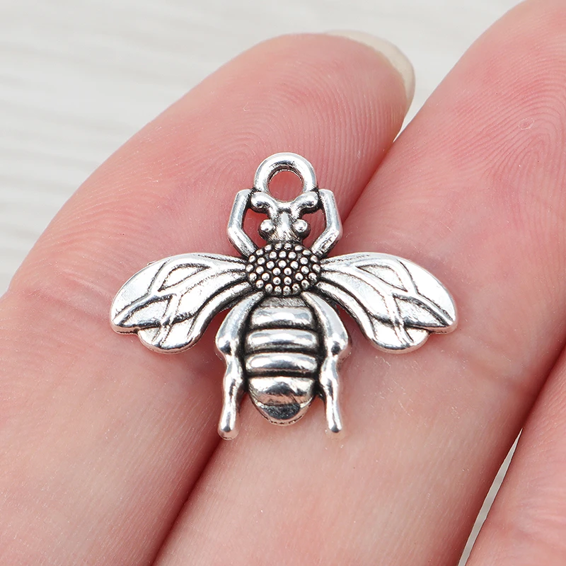 

10 x Tibetan Silver Bumble Bee Honeybee Charms Pendants Beads for DIY Handmade Jewelry Making Findings Accessories 22x19mm