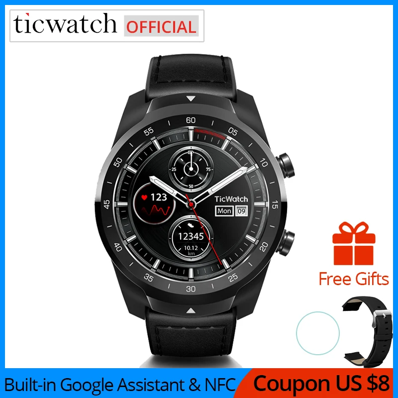 Ticwatch Pro Bluetooth Смарт часы IP68 Водонепроницаемый поддержка nfc платежей/Google Assistant