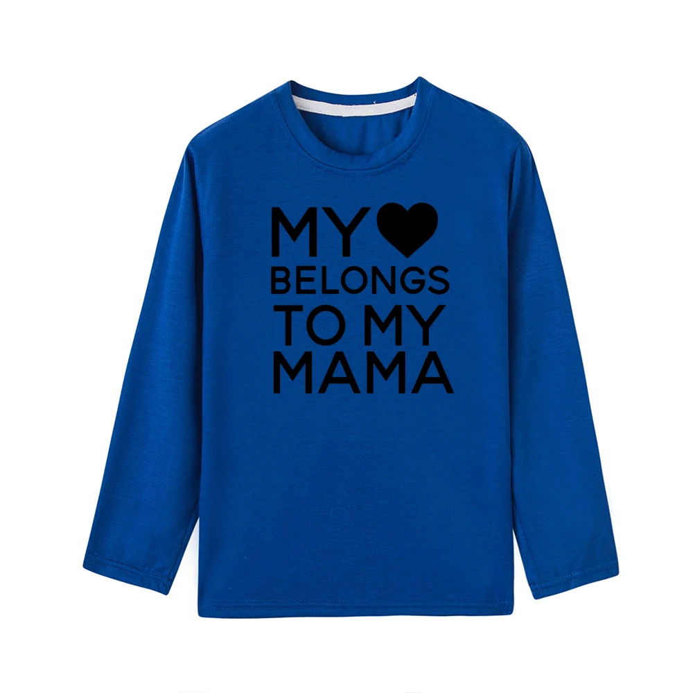 Детская модная футболка с надписью «My Heart is To My Mama» футболки с длинными рукавами для мальчиков и девочек Забавные повседневные футболки унисекс для детей - Цвет: 51B2-KLTBU-