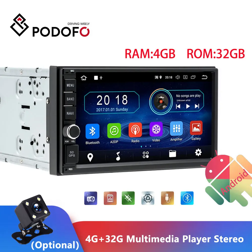Podofo 2din Android автомобильное радио Восьмиядерный 4G + 32G аудио стерео 2 din