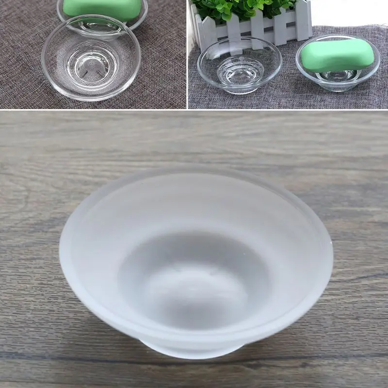 Soap Dish Round Glass Storage Box Clear Holder Accessories Shower Bathroom Hotel