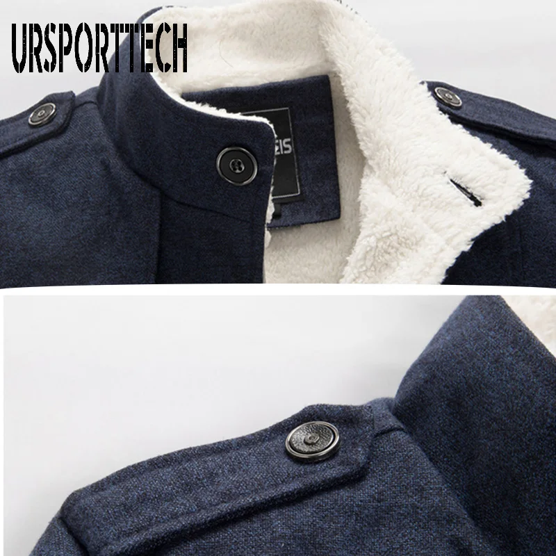 Бренд URSPORTTECH, мужские шерстяные пальто, Зимняя мода, мужское однотонное пальто высокого качества, одежда для мужчин, толстое теплое пальто