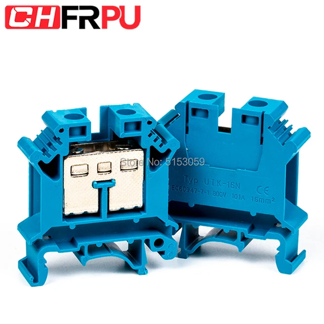 10PCS UK-16N Universal DIN Rail Mounted Terminal Blocks Screw Type Connector Electrical Crimp Terminator UK16N Blue