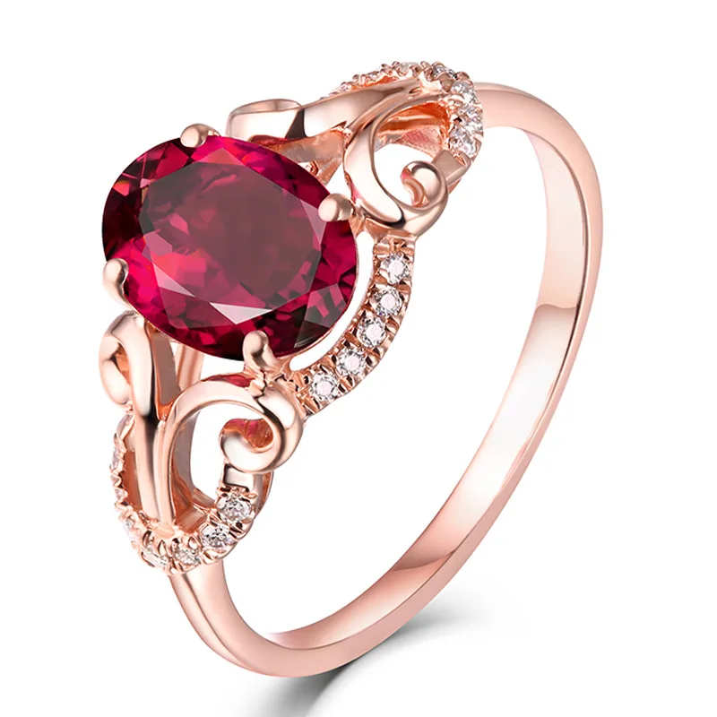 RICKI Elegant and openwork flower petal lady ring oval pigeon blood red zircon imitation tourmaline opening girl PJ108 | Украшения и