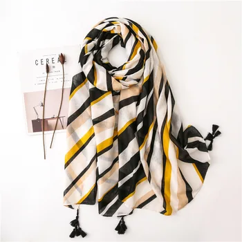 

Luxury Brand Striped Cotton Scarf Women Linen Summer Autumn Sunscreen Shawl Fashion Printed silk scarves chiffon hijab pashmina