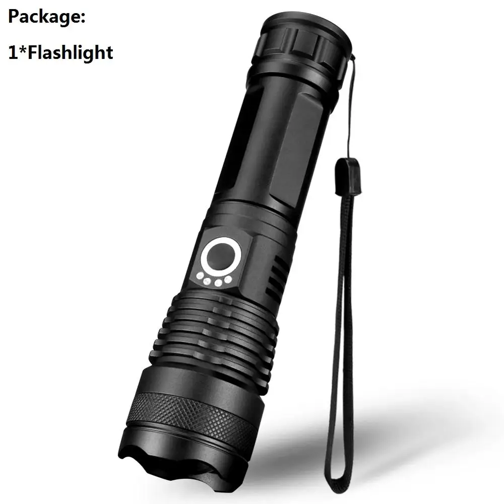 Without Battery P50 LED Tactical Flashlight 5 Modes Zoomable Torch Waterproof USB Charging 26650 Scout Hunting Flash Light With Clip Tail Rope - Испускаемый цвет: Without Battery