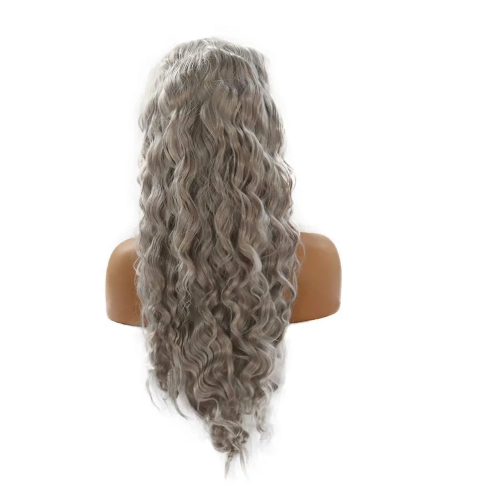 RONGDUOYI серый высокотемпературный волокнистый парик на шнурке, синтетические парики на кружеве для женщин, Длинные свободные волнистые термостойкие серые парики