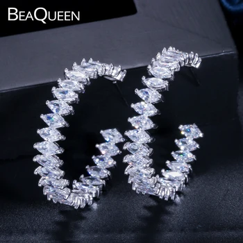 

BeaQueen Newest Designable Marquise AAA Cubic Zirconia Crystal Big Circle Round Hoop Earrings Fashion Jewelry for Women E144
