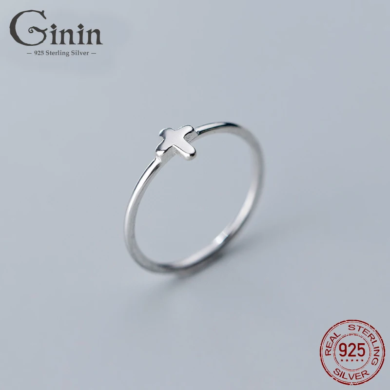 

Ginin Pure 925 Sterling Silver Ring For Women Man Fashion Cross Religious Simple Glossy Tail Finger Jewelry Female Bijou Gift