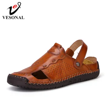 

2020 New Summer Handmade Genuine Leather Outdoor Shoes Men Sandals Classic For Male Soft Beach Sandalias Sandal Slides