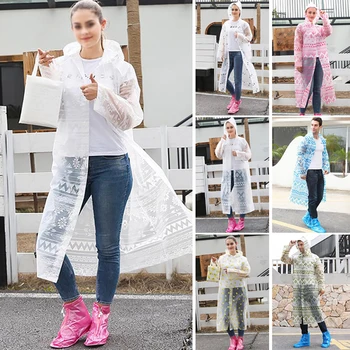 

Portable Outdoor Women Men EVA Raincoat Travel Rainwear Waterproof Geometric Camping Hooded Ponchos Rain Cover 6 Colors