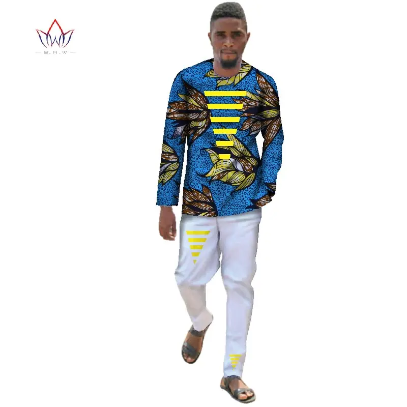 Африканская одежда для мужчин Dashiki наборы мужские рубашки с длинными рукавами и длинные брюки Slim Fit Комплект из двух предметов для мужчин плюс размер 6XL WYN348 - Цвет: 4