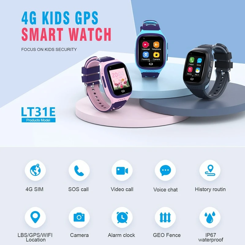 4G Детские умные часы WIFI GPS A трекер SOS HD Видеозвонок сенсорный экран IP67