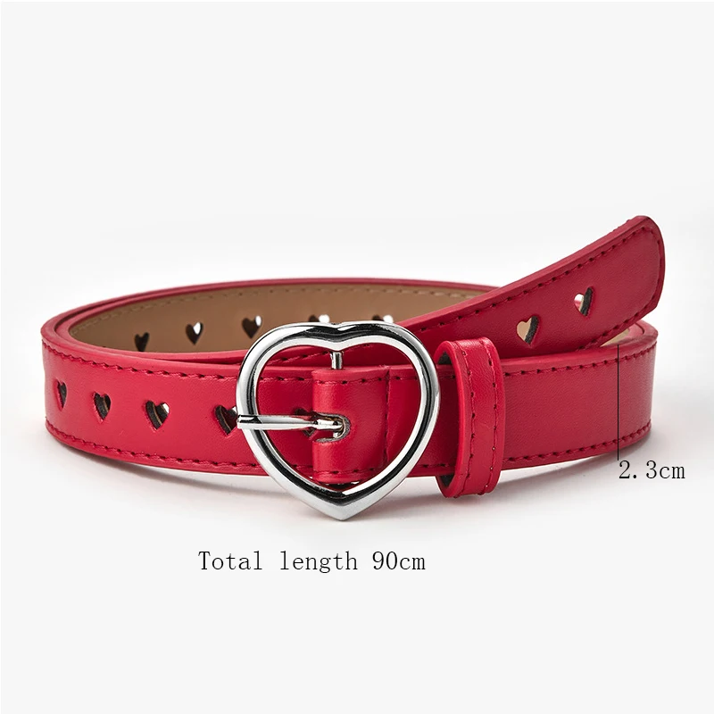 Children Belt Faux Leather Kids Cute Peach Heart Buckle Belts For Girls Solid Waistband Love Heart Eyelet Grommet Waist Belt children belt
