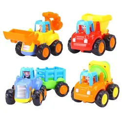 Мультипликационный фрикционный игрушечный автомобиль для малышей 4 упаковки, самосвал, бетономешалка, бульдозер, трактор, игрушечные