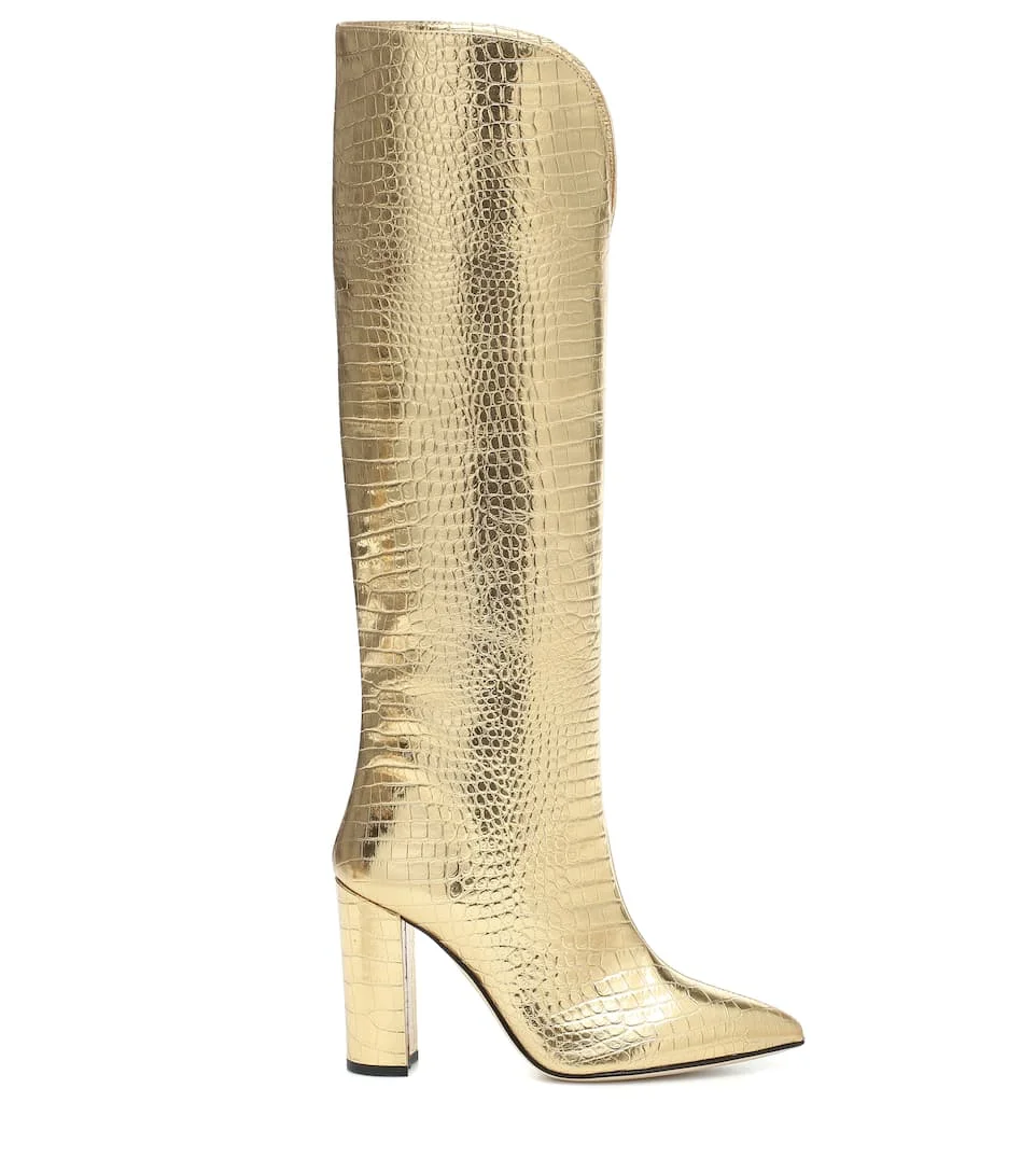 FEDONAS/Новое поступление; женские сапоги до колена; обувь для вечеринок на высоком каблуке с острым носком золотистого цвета; женские теплые высокие сапоги; сезон осень-зима - Цвет: Золотой