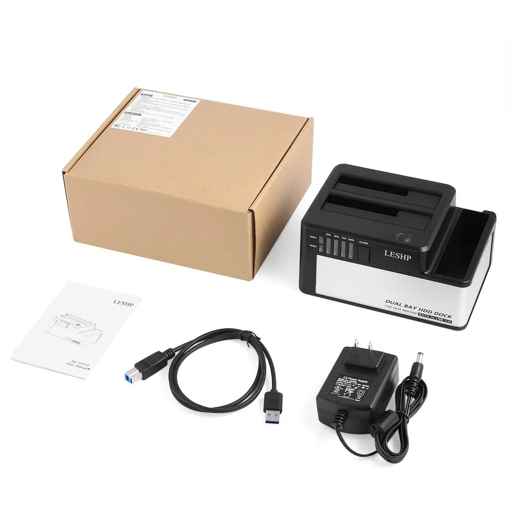  Dual bahías HDD Dock USB 30 a SATA HDD estación de acoplamiento SSD con clon para 25 