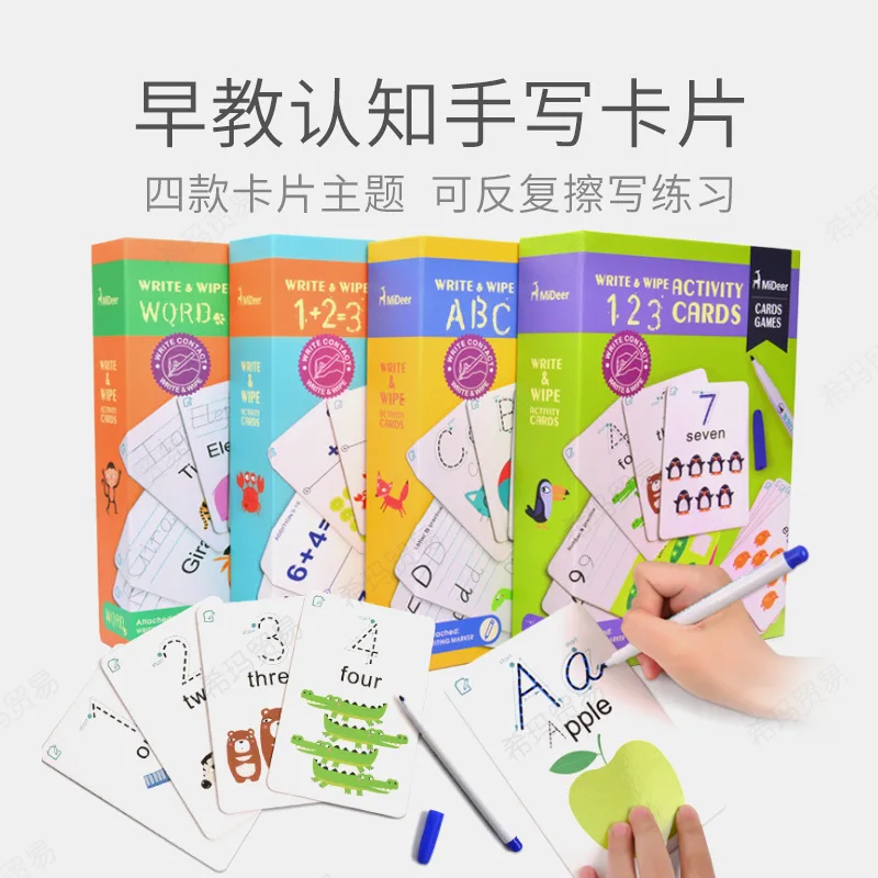 

MiDeer Mi Deer Early Childhood Flash Card Lettered with Numbers Word Writing Cognitive Card Wipable Write Repeated Practice Hand