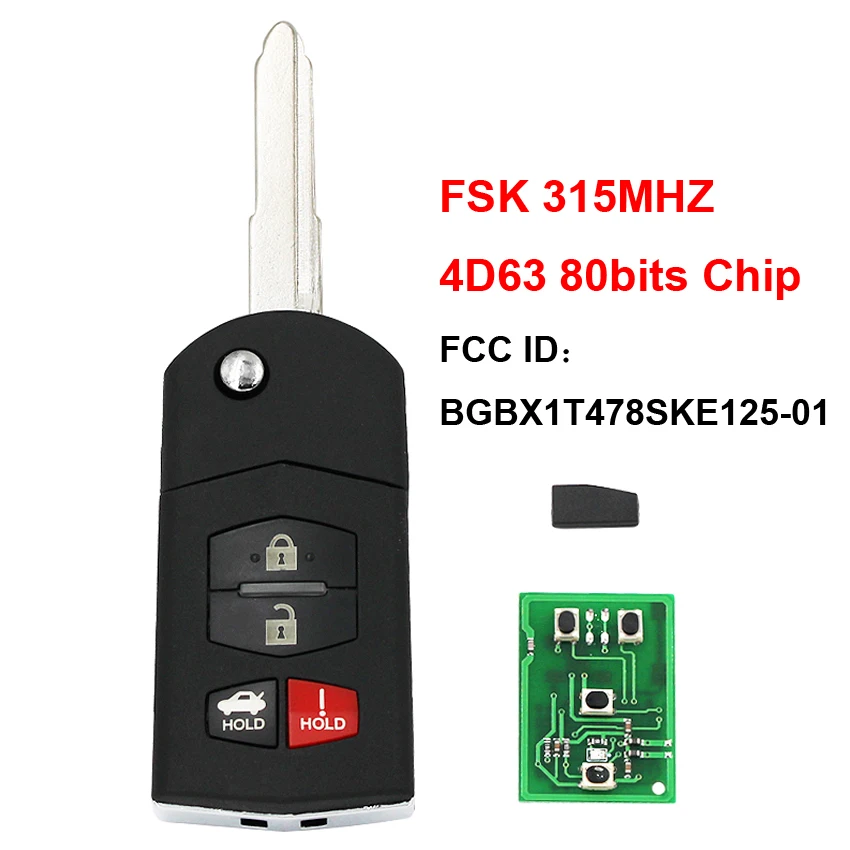 Складной флип 3 + 1/4 кнопка дистанционного ключа FSK 315 МГц 4D63 80Bit чип FCC ID: BGBX1T478SKE125 01