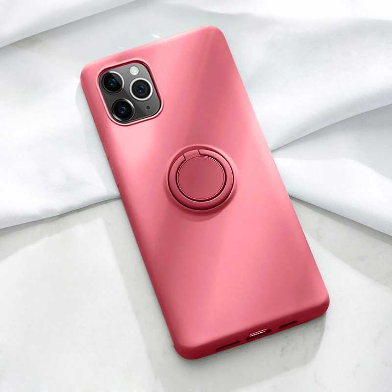 Мягкий силиконовый чехол, чехол для iPhone 7, 8, 6, 6S Plus, X, XS, S, 11 Pro, Max, XR, подставка для телефона, кольцо-держатель, противоударный защитный чехол для iPhone7 On - Цвет: Camellia red