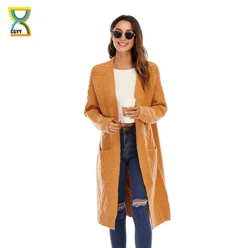 

CGYY Casual Knitted Cardigan Women Autumn Winter Ginger Color Long Sleeve Loose Female Open Front Knitwear Sweaters Plue Size