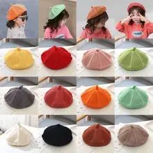 Детские вязаные береты унисекс; зимняя однотонная теплая шапка с тыквой для девочек