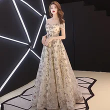 Вечернее платье с открытыми плечами для женщин стиль банкетное благородство Элегантное длинное вечернее платье цвета шампанского