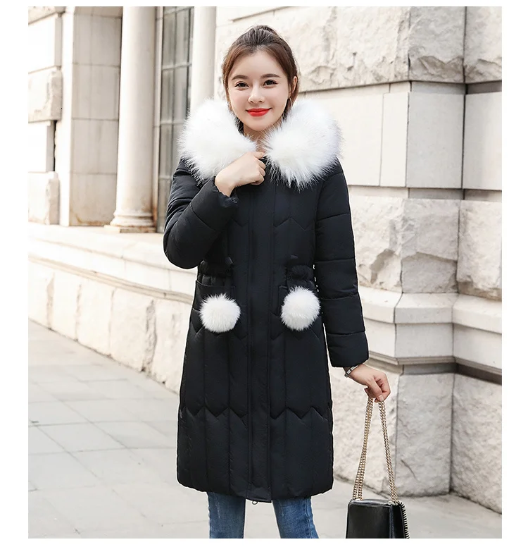 Шикарное меховое пальто с капюшоном зимнее пуховое пальто теплая куртка плюс размер длинный тонкий женский ватник ватная Женская куртка на меху