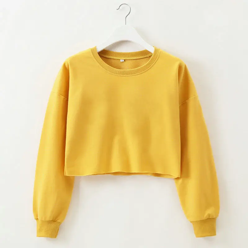 Новая модная элегантная уличная Женская Повседневная Джемпер с длинными рукавами, короткий топ, пуловер, топы - Цвет: Цвет: желтый