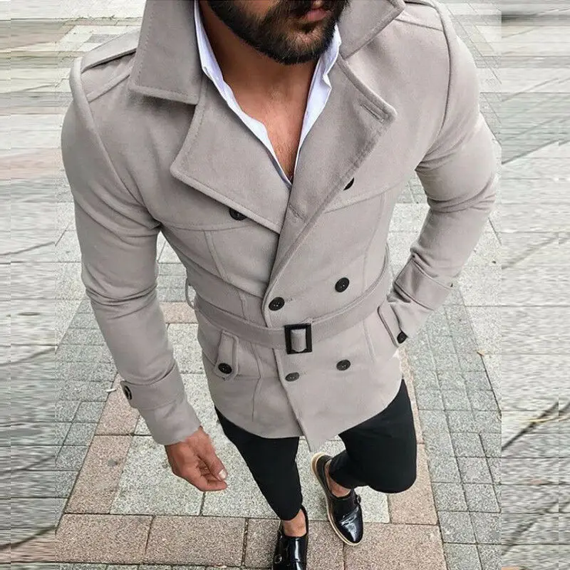 Осенняя и зимняя одежда двубортный Тренч мужская верхняя одежда корейский стиль Мода лацканы двухстороннее длинное шерстяное пальто - Цвет: Серый