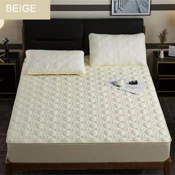 

Quilted Mattress Cover 100% Cotton Soft Fiber Mattress Topper Pad Solid Color Twin Queen King Bed Bugs Protector Anti Dust Mite