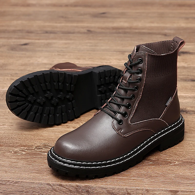 Новинка Мужские кожаные ботинки высокого качества демисезонные повседневные