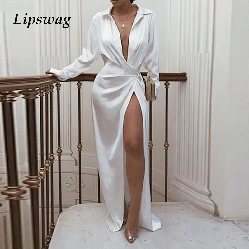 Lipswag осеннее вечернее платье с отложным воротником и длинным рукавом женское