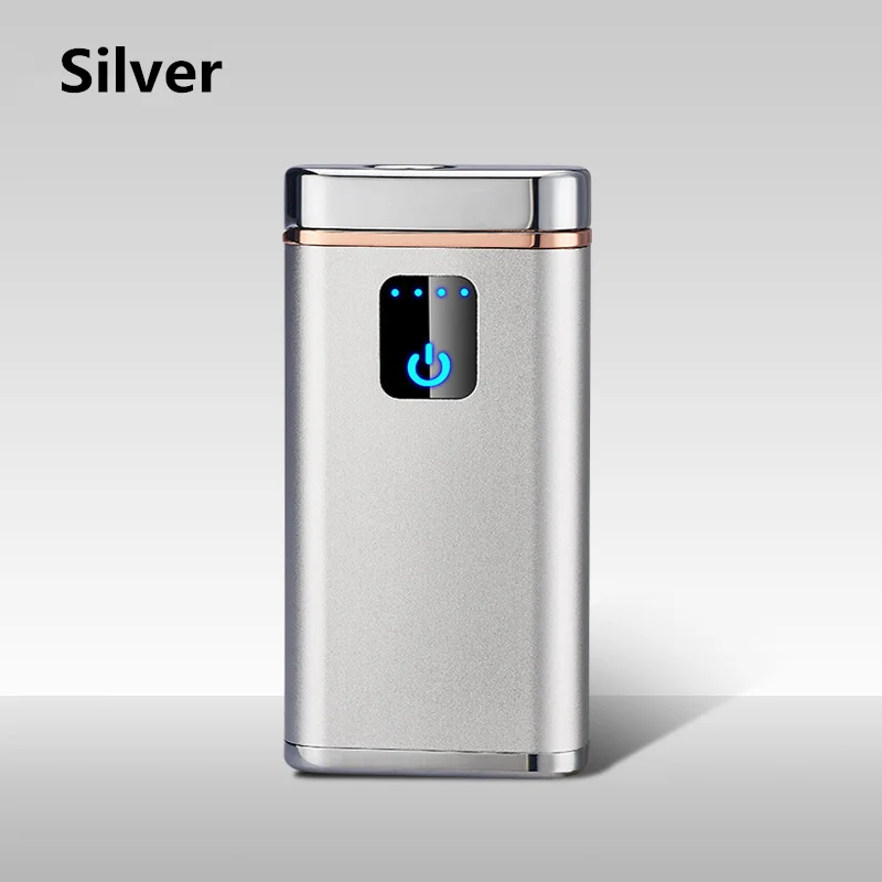 Светодиодный фонарик 2A power Bank электрическая зажигалка для сигарет Smart Touch индукция двойная дуга электронная USB Зажигалка зарядное устройство Pal гаджет - Цвет: Silver